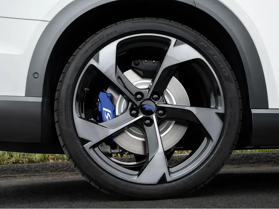 Lucid Gravity GT-S wheel with a Pirelli P Zero tire and blue brake caliper